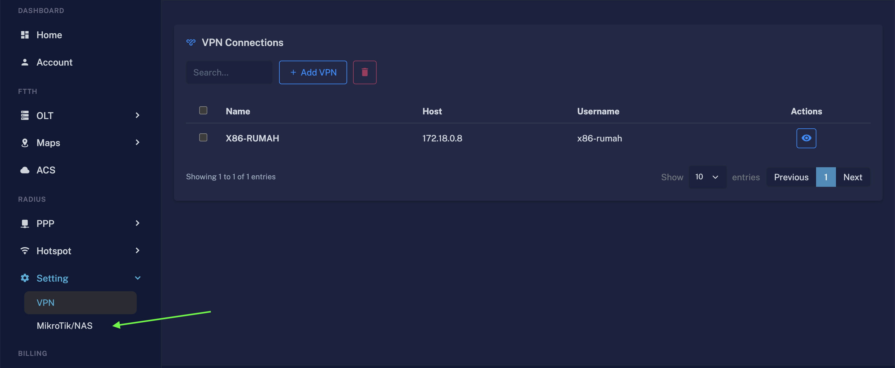 Menu MikroTik NAS